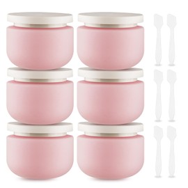 DynnnDy 6 Pcs 250ml/8oz Matte Pink Plastic Cream Jars with 6 Spatulas Empty Refillable Facial Scrub Bottles Travel Size Cosmetic Containers for Powders Lotion Pills Jewelry Toiletries