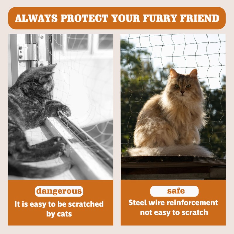 Cat Netting, Balcony Netting for Pets,Steel Wire Reinforced Balcony Screen