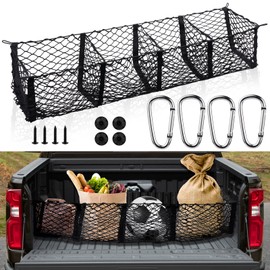Cargo Net for Pickup Truck Bed 59 ×11.8 inch Adjustable Elastic Mesh Car Rear Storage Organizer with 4 Carabiners Accessories, Heavy Duty Cargo Netting for Pickup, Truck, SUV