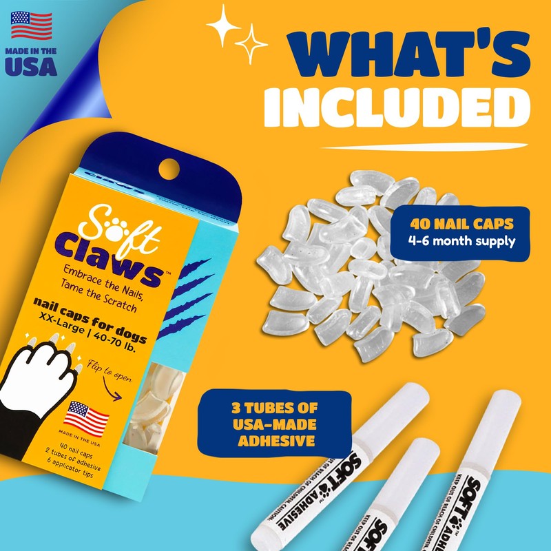 Soft Claws Dog Nail Caps, 40 XX-Large Nail Caps, Made