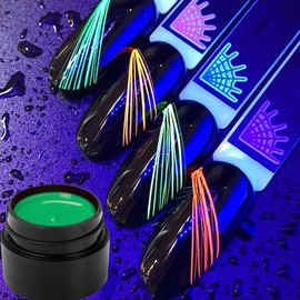 Vtrem 8ML 6 Colors Spider Gel Set with 5 PCs Double Ended Point Drill Drawing Brush Pen + Nail Rhinestones, Matrix Gel with Gel Paint Design Nail Art Kit Wire Drawing Nail Gel for Line