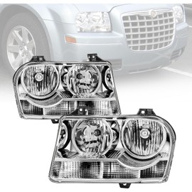 APSVE Headlights Assembly 2005 2006 2007 2008 2009 2010 Compatible with Chrysler 300 Halogen Factory Style Headlight Head Lights Lamps Replacement Driver Passenger Side, Chrome