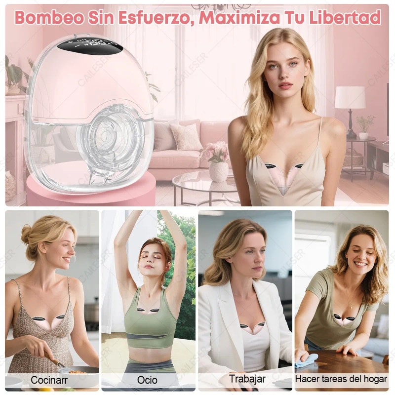 2pcs Extractor De Leche Manos Libres Recargable Con 4 Modos