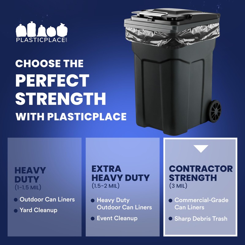 Plasticplace 95-96 gallon Garbage Can Liners │ 3 Mil │