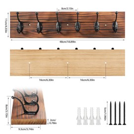PHINGEER Coat Rack Wall Mounted,Vintage Wooden Coat Hooks for Wall,Heavy Duty 6 Dual Coat Hangers for Hanging Coats, Jacket,Hat,Clothes,Brown