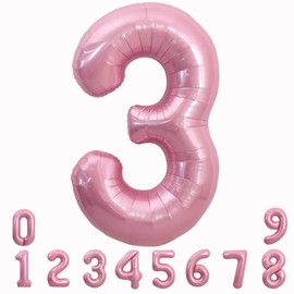 TONIFUL 40 Inch Light Pink Large Macaron Numbers Balloons 0-9, Number 3 Digit 3 Helium Balloons, Foil Mylar Big Number Pastel Balloons for Birthday Party Anniversary Supplies Decorations