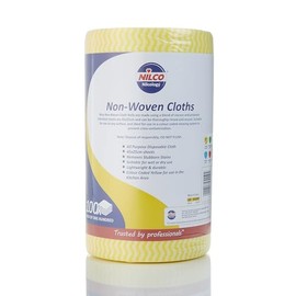 Nilco Professional Non-Woven Cleaning Cloth Roll, 100 Extra-Strong Yellow Sheets for Heavy-Duty Wet & Dry Cleaning