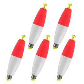 Dr.Fish 5 Pack Cigar Fishing Bobbers Weighted Bobbers Snap-On Spring Floats EVA Foam Fly Freshwater Boat Fishing for Bass Trout Panfish Bluegill 3" Red/White