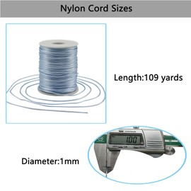 Dortrue Light Blue Nylon Cord Satin String 1mm x 109 Yards Rattail Satin Silk Trim Cord for Bracelets, Necklaces, Jewelry Making, Chinese Knotting，Macramé Arts and Crafts