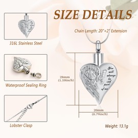 Minicremation Butterfly Heart Urn Necklace for Women Stainless Steel Wings Butterfly Cremation Jewelry w/Funnel Filler Keepsake Memorial Jewelry Gifts for Women