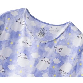 CHUNG Women Cotton Pajamas Set Short Sleeve Top Capri Pants Sleepwear Plus Size,Cloud Cat,XL