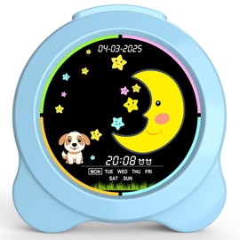 Kids Alarm Clock Sun & Moon LED Display with Day & Date OK to Wake Clock with Night Light for Kids Children's Sleep Trainer Gift for Boy and Girls (Blue)