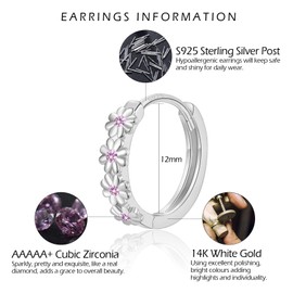 VYYU Silver Hoop Earrings for Women Girls - Sterling Silver Earrings, Silver Flower Earrings Hypoallergenic Huggie Earrings | Sleeper Earrings Jewellery Gifts Christmas Birthday Gifts, Pink