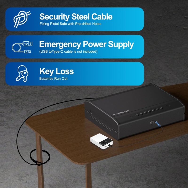 PINEWORLD Biometric Gun Safe For Handgun, Pistol Safe with Fingerprint/Backlit