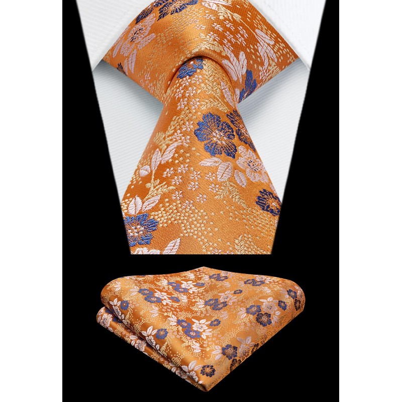 HISDERN Men's Tie Floral Tie and Pocket Square Classic Men's