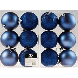 Set Of 12 Midnight Blue Navy Christmas Tree Baubles Decorations