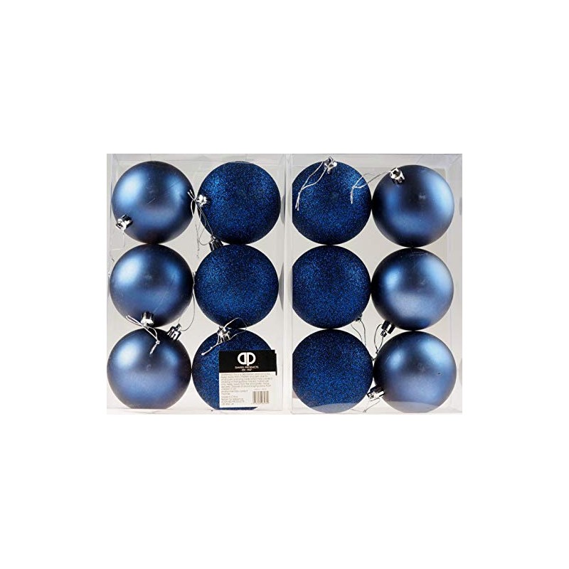 Set Of 12 Midnight Blue Navy Christmas Tree Baubles Decorations