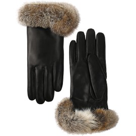 OCXMME Super Warm Womens Rabbit Fur Lined and Cuff Leather Gloves for Women Touchscreen Texting Driving Gloves Black Small