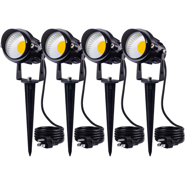 SUNVIE 120V Spot Lights Outdoor LED Landscape Lighting 12W AC Spotlights for Yard Waterproof Landscape Lights with Spiked Stake for Tree Garden Pathway Warm White Flag Lights with US 3-Plug In(4 Pack)