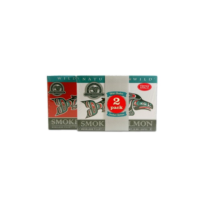 Alaska Smokehouse Smoked Salmon Duo Pepper Garlic, Sockeye, 16 Ounce