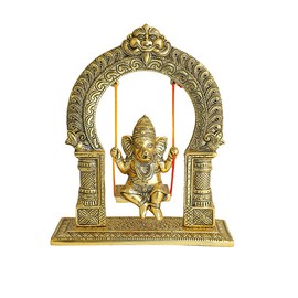 Aditri Creation Ganesh Swing Metal Ganpati Sitting jhula Decorative Statue Ganesha Idol Jhoola for Temple Pooja Puja Festival Decorations and Gifting Size:- (8X12) (Golden)