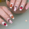 Christmas Press on Nails Short Coffin Fake Nails White False Nails with Cute Bear Designs Bow Candy & Gift-box Glossy Full Cover Winter Glue on Nails Xmas Acrylic Nails for Women Girls 24 Pcs