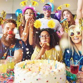 COCIDE 12Pcs Pom Pom Headbands Party Headbands Tinsel Wrapped Ponytails Headbopper Headwear for Birthday Festival (Gold, 12Pcs)