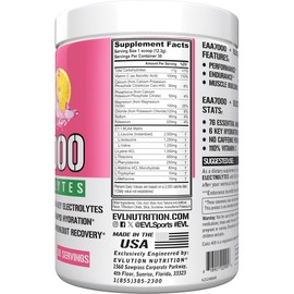 Evlution Nutrition EAA7000 + Electrolytes - Pre & Post Workout Powder - Muscle Building + Recovery Supplement - 7g EAAs + 5g BCAAs + 6 Key Electrolytes - Rapid Hydration - 30 Servings - Pink Lemonade