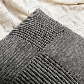 FDTERN 1 Piece Dark Grey Cushion Cover 50 x 70 cm Soft Corduroy Cushion Cover Decorative Cushion Cover Sofa Cushion Decorative Cushion Boho Decoration for Sofa Bedroom Living Room Balcony (without