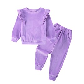 ESHOO Girls Clothes Kids Velvet Tracksuit Little Girls Outfits Ruffle Long Sleeve Sweatshirt Sweatpant Kids Leggings Set for 2-10 Years