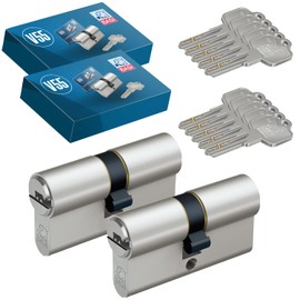 BASI Set of 2 V55 profile double cylinders, 30/40 mm, simultaneous locking, cylinder lock with 5 reversible keys, drill dimple key, picking protection and drilling protection, door cylinder lock