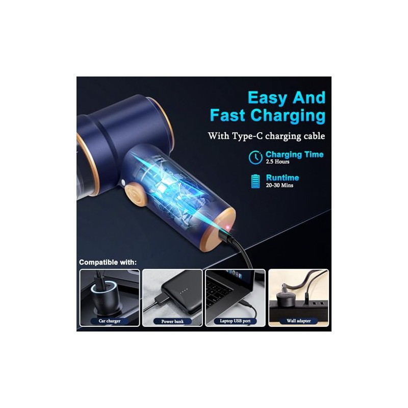 KMM Handheld Car Vacuum Cleaner with LED Light & Multi-Nozzles