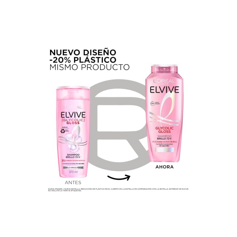 L'Oréal Paris Elvive Champú Glycolic Gloss, con Ácido Glicólico, 370