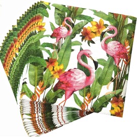 AVEVER 20-ct 13x13 Flamingo Napkins Fall Napkins Paper Decoupage Paper Napkins Fall Paper Napkins Decorative Napkins Floral Napkins Tropical Bird Floral Paper Napkins Thanksgiving Paper Napkins