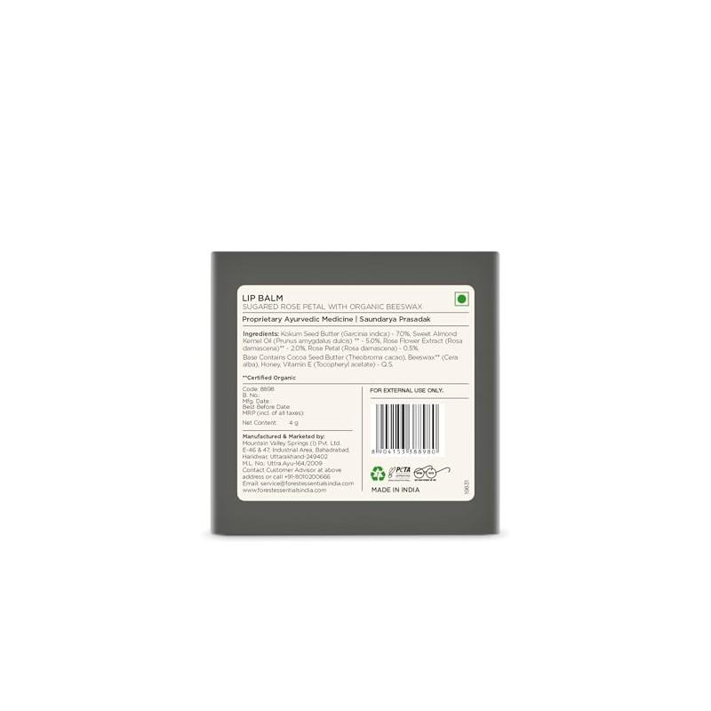 Forest Essentials Luscious Sugared Rose Petal Lip Balm, 4g