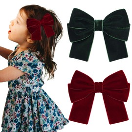 2PCS Velvet Hair Bows Hair Ribbon Clips Big Fall Alligator Clips Hair Accessories for Women Girls Toddlers Kids Baby Green Wine red