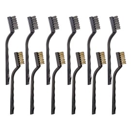 YiwerDer 12PCS Mini Wire Brushes, Stainless Steel & Brass Brush Set, Curved Handle Scratc
