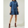 EZAPINE Womens Denim Dress Flowy Mock Neck Ruffle Short Sleeve