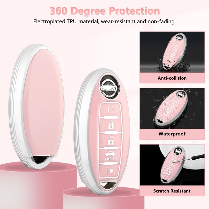 PIFOOG Key Fob Cover for Nissan 5 Button Pink Car