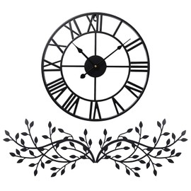 Otoolling 15.7 Inch Metal Wall Clock Metal Tree Leaf Wall Decor Silent Vine Olive Branch Leaf Art Clock for Home Bedroom Living Room Decorations