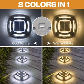 btfarm 14 Pack Solar Dock Lights, 2 Color Modes LED Driveway Solar Lights Outdoor, IP67 Waterproof Driveway Marker Deck Light for Warning Step Sidewalk Pathway Deck Garden Stair Yard, Warm/Cool White