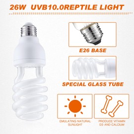 Kittmip 4 Pcs Reptile Heat Lamp Bulbs and UVA UVB Reptile Lights Combo Pack, 100W Basking Spot Light UVB 10.0 Reptile Light 26W Energy Saving UVA UVB Bulb for Reptiles Lizards Tortoises Snakes