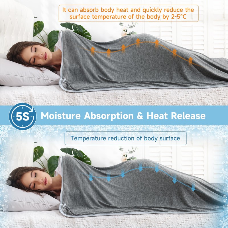 Cooling Blankets for Hot Sleepers & Night Sweats, Q-Max>0.43, 67''x52''