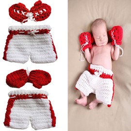 Newborn Baby Photography Shoot Outfits Cute Boxing Style Crochet Costume Glove Pants for Girl Boy Photo Props