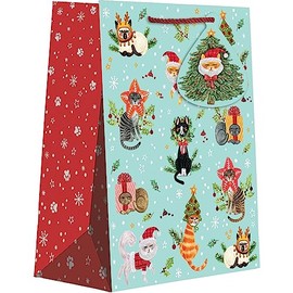 Jillson Roberts Large Christmas Gift Bags with Holographic Accents, Naughty Cats (12 Count)