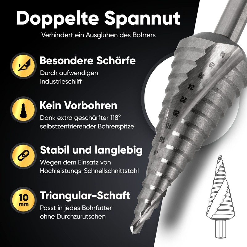Step Drill Bit [Diameter 4-30 mm | Extra Sharp] Made