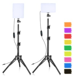 SEDGEWIN LED Video Light Kit 2 Pack 6500K Dimmable Streaming Lights USB Key Light Photography Lighting with 9 Color Filters Adjustable Tripod for Photography/Video Recording/Video Conference Lighting