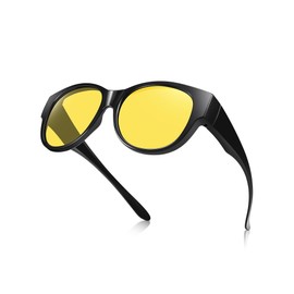 Br'Guras Night Glasses, Yellow Polarized Lens, For Night Driving, Lightweight TR90 Material, Compatible with Glasses, Unisex, Black