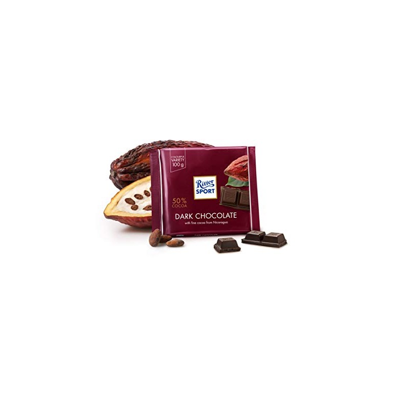 Ritter Sport Dark Chocolate 50% Cocoa 100g/3.52oz (Pack of 8)