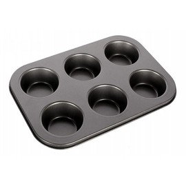 ProBytes 6 Cups Metal Muffin Tray/Mould - Aluminized Steel, Non-Stick, BPA-Free, Baking Tin, Dishwasher & Oven Safe, Dessert, Fairy Cakes, Cup Cakes, Brownies, Yorkshire Pudding, Freezing, Black